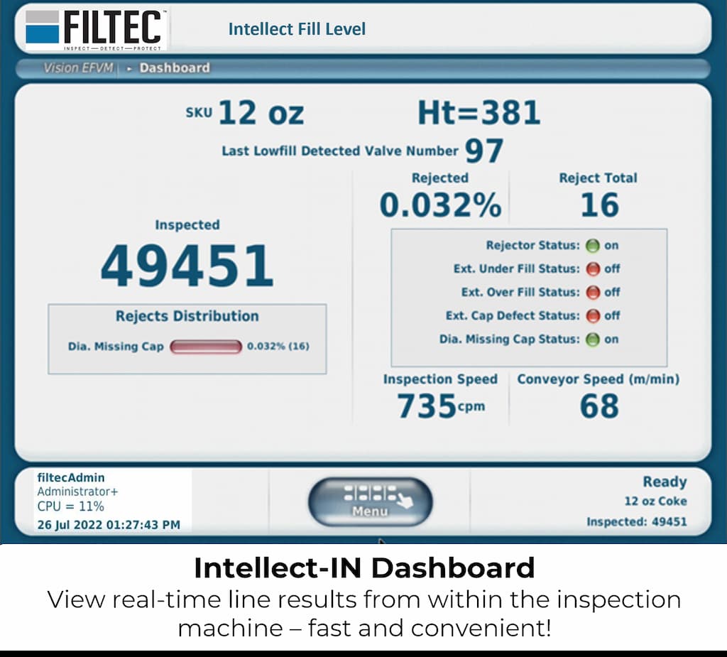 Filtec Intellect-IN Fill Level Inspection - Dashboard